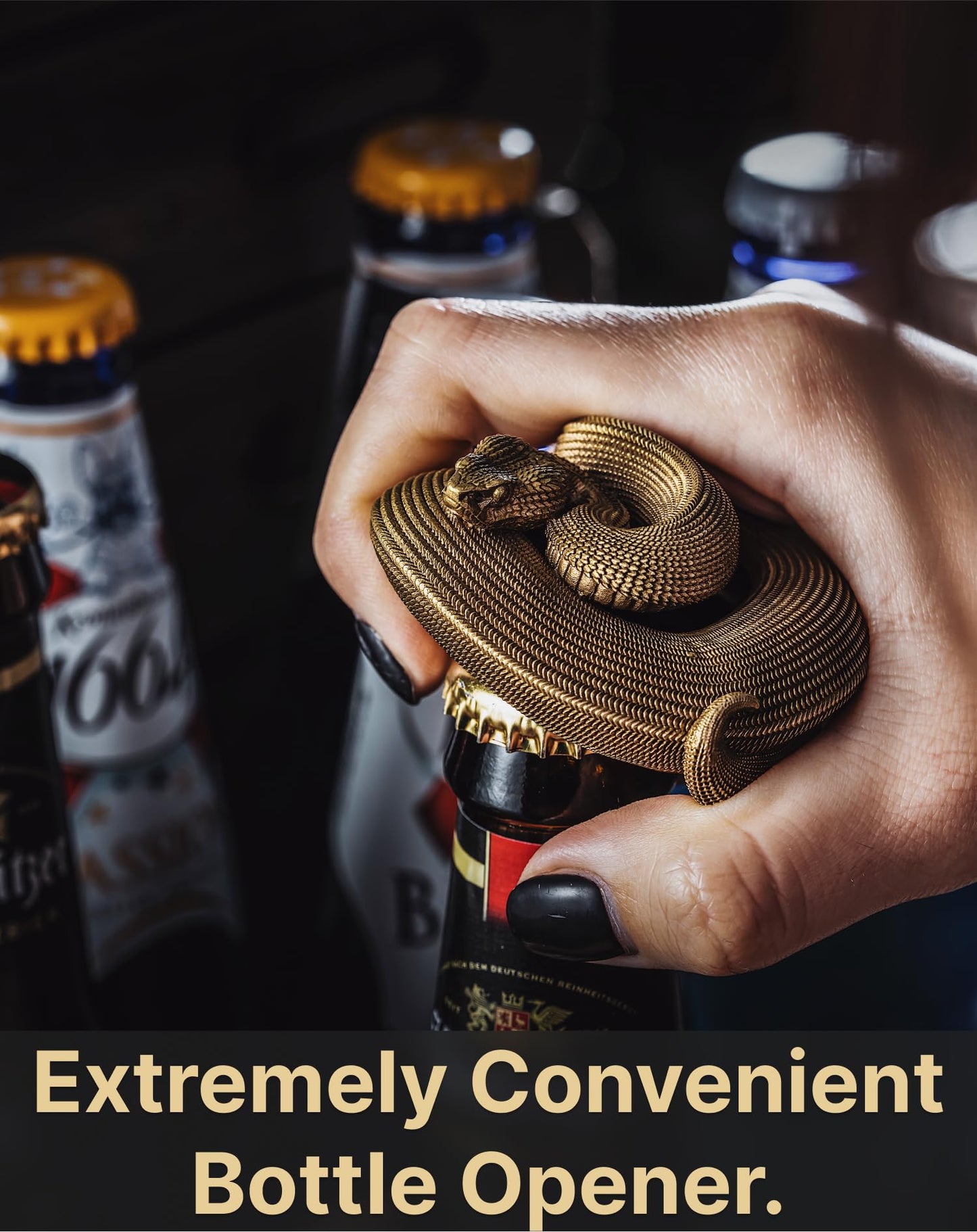 COPPERTIST.WU Viper Bottle Opener – Handmade Brass Snake Beer Opener, Artistic Bar Tool for Home Bar, Gothic Desk Decor, Collectible Bartender Gift for Men