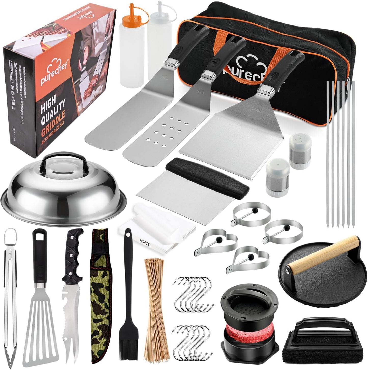 238PCS Premium Griddle Accessories Kit - Essential Tools for Flat Top Grill | Includes Enlarged Spatulas, Burger Press & Basting Cover