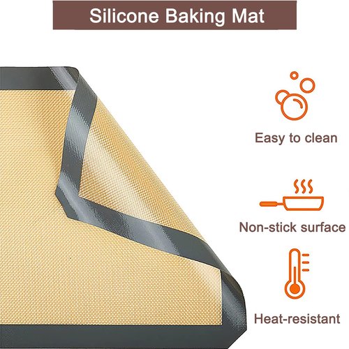 Inmorven 2-Pack Non-Stick Silicone Baking Mat, Food Safe Non Slip Heat Reusable Silicone Liner Sheet for Baking Cookies Pastries Bread Rolling Dough Oven Tray