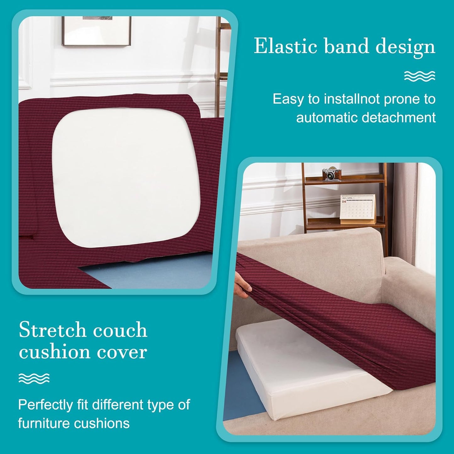 Skiennix 14-Piece Stretch Patio Cushion Covers - Washable Outdoor Sofa Slipcovers | Wine Red