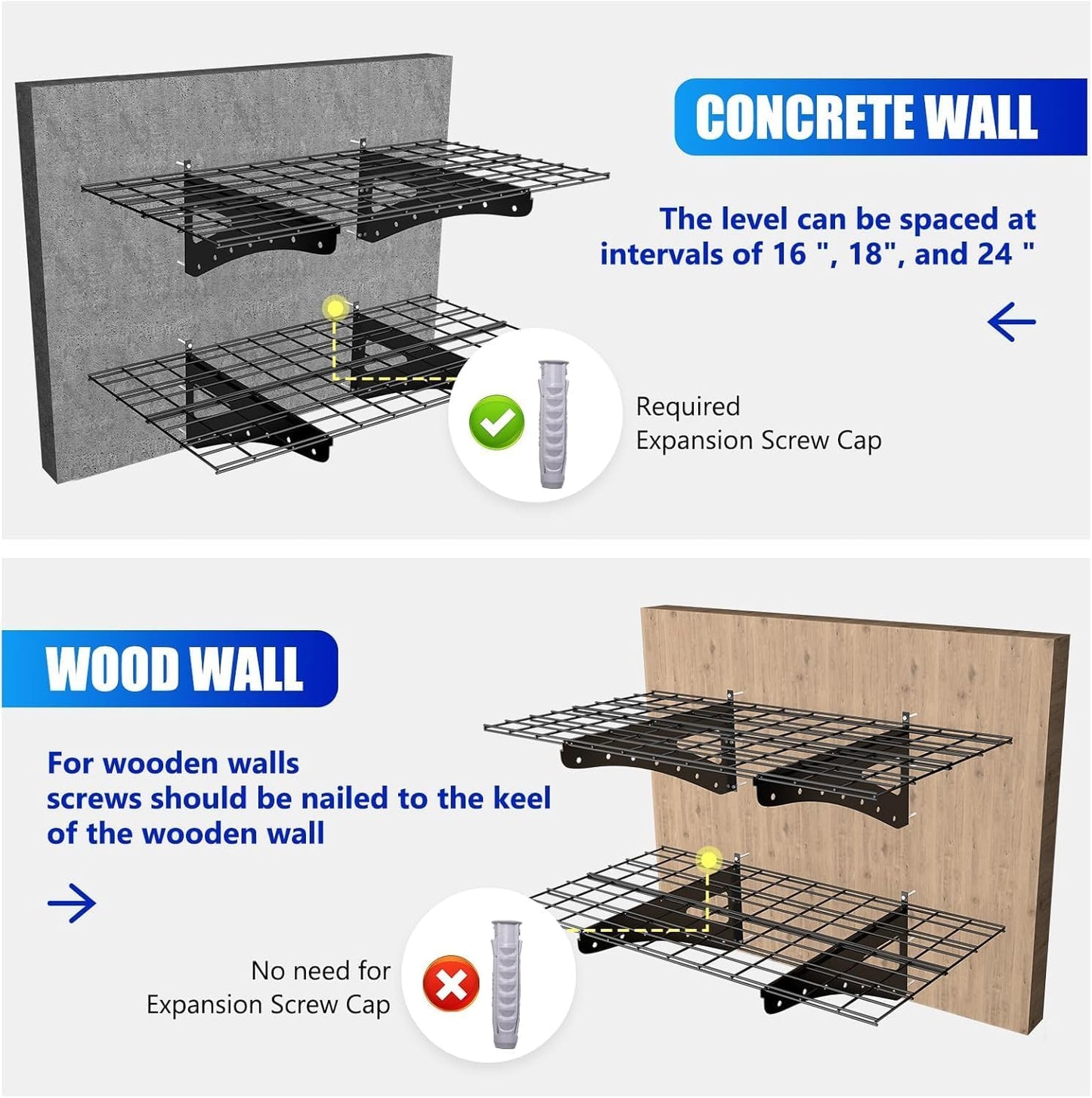 Sturdy 2-Pack Garage Wall Shelving - Heavy Duty 1200 LBS Capacity | 70.86” x 23.6” Black Storage Rack