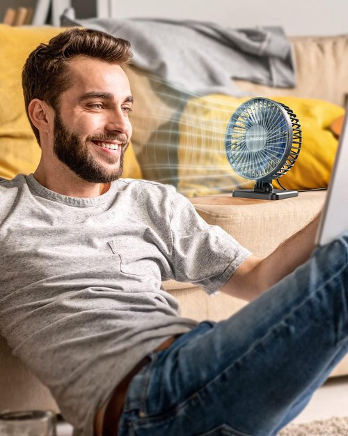 Gaiatop USB Desk Fan - Powerful Mini Portable Fan with 3 Speeds | Adjustable for Home, Office, Travel - Blue
