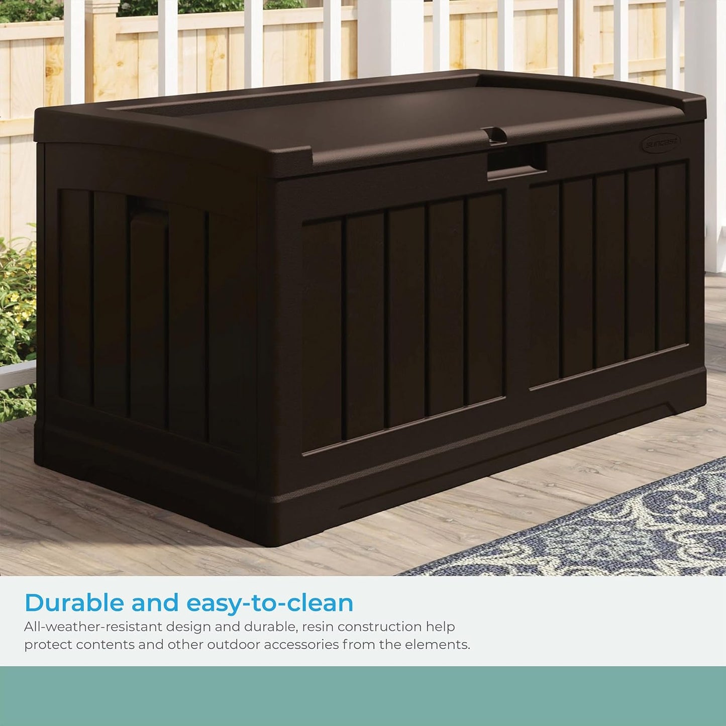 Suncast 50 Gallon Outdoor Storage Deck Box - All-Weather Resin with Bench Seat | Java Color