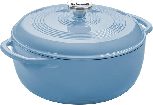 Lodge 3 Quart Enameled Cast Iron Dutch Oven - Dual Handles & Lid - Oven Safe to 500°F - Storm Blue