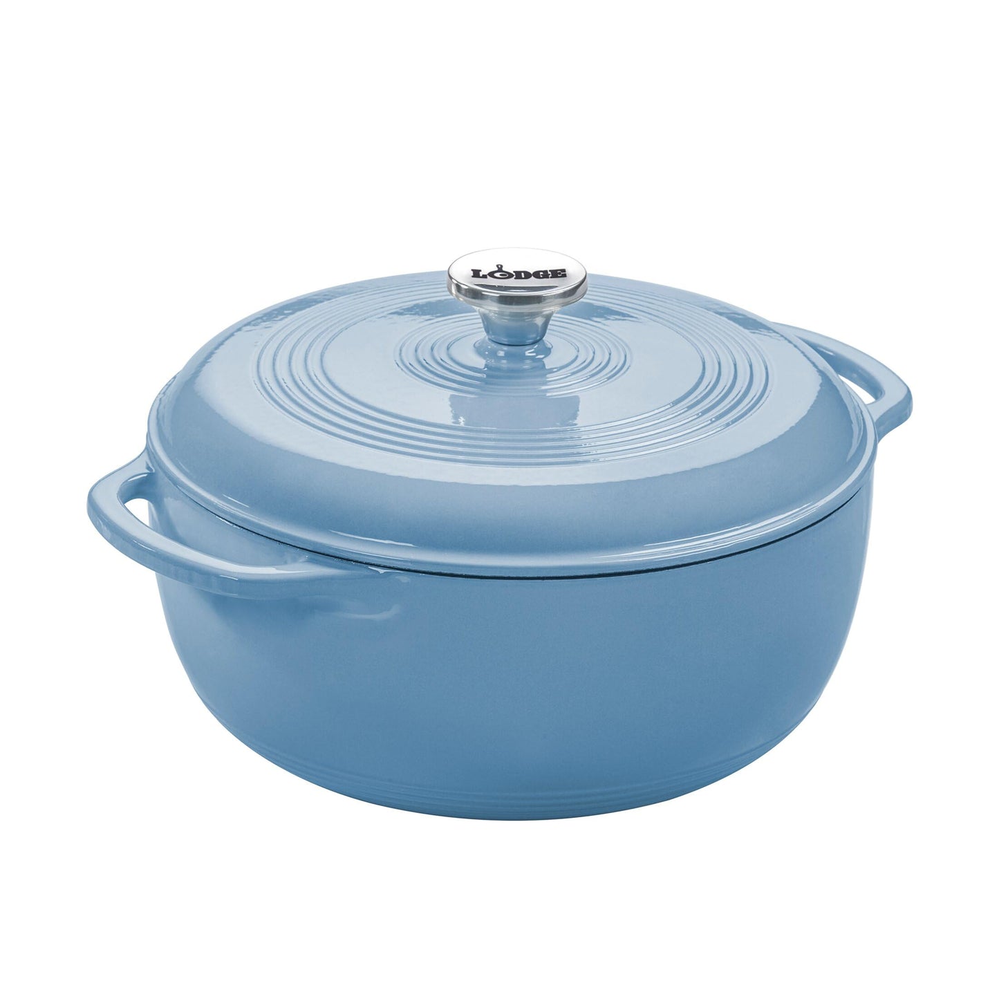 Lodge 3 Quart Enameled Cast Iron Dutch Oven with Lid – Dual Handles – Oven Safe up to 500° F or on Stovetop - Use to Marinate, Cook, Bake, Refrigerate and Serve – Storm Blue