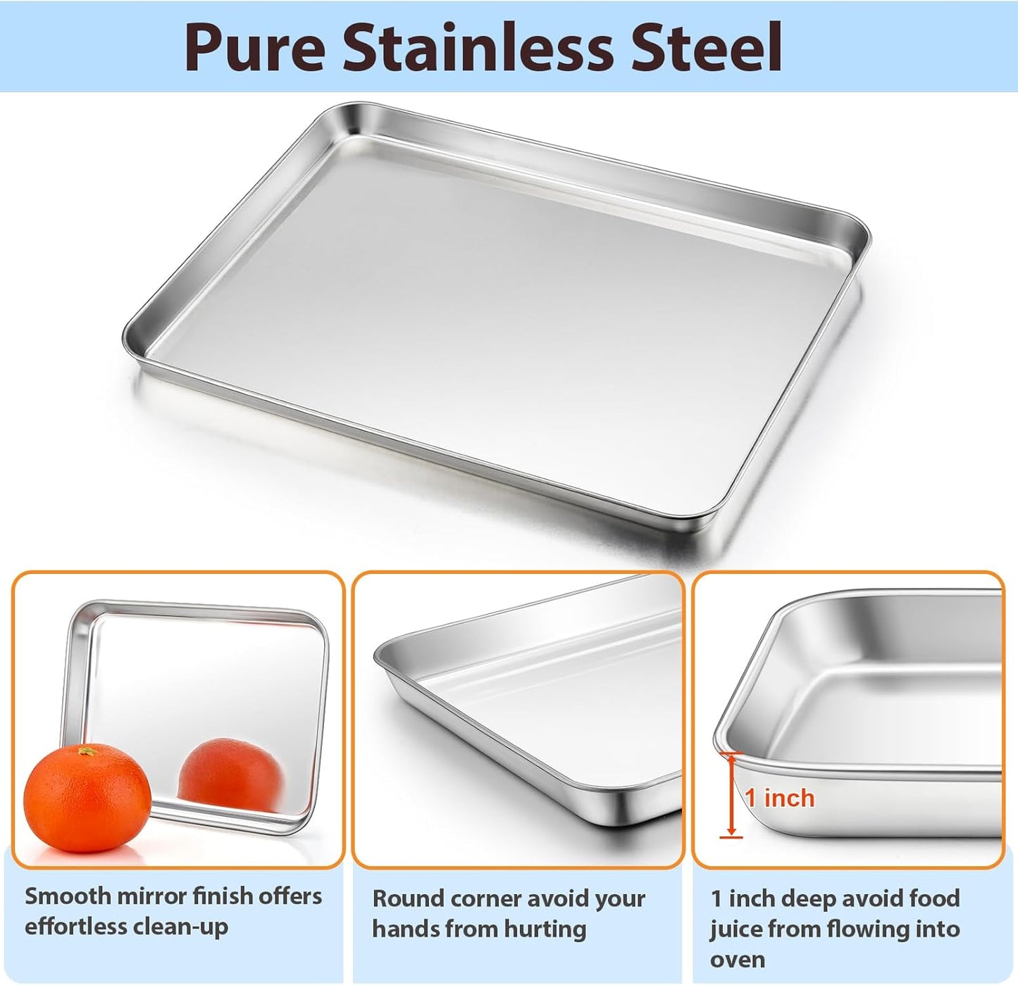 TeamFar Baking Sheet - 16 x 12 Inch Stainless Steel Cookie Pan with Rack | Heavy-Duty & Oven Safe