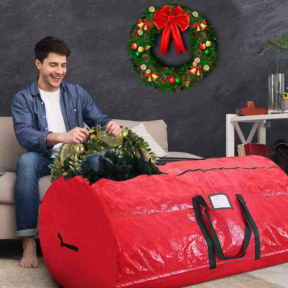 ProPik Christmas Tree Storage Bag - Fits Up to 7' Disassembled Holiday Tree | 52” X 30” X 30” Red Container with Handles