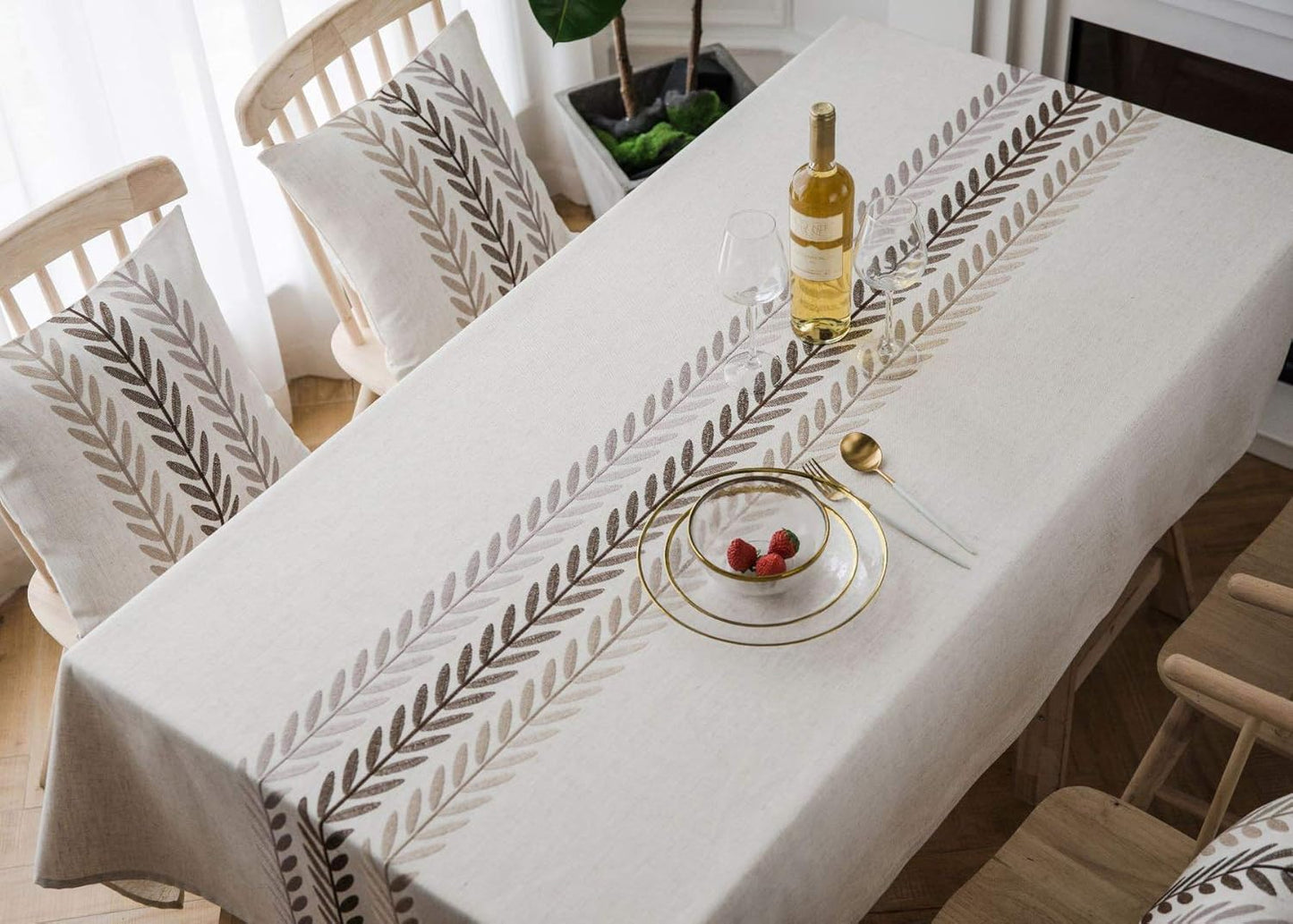 Heavyweight Cotton Linen Wheat Ear Tablecloth - Waterproof & Dust-Proof for Kitchen Dining (53 x 53 Inch, Rectangle/Oblong)