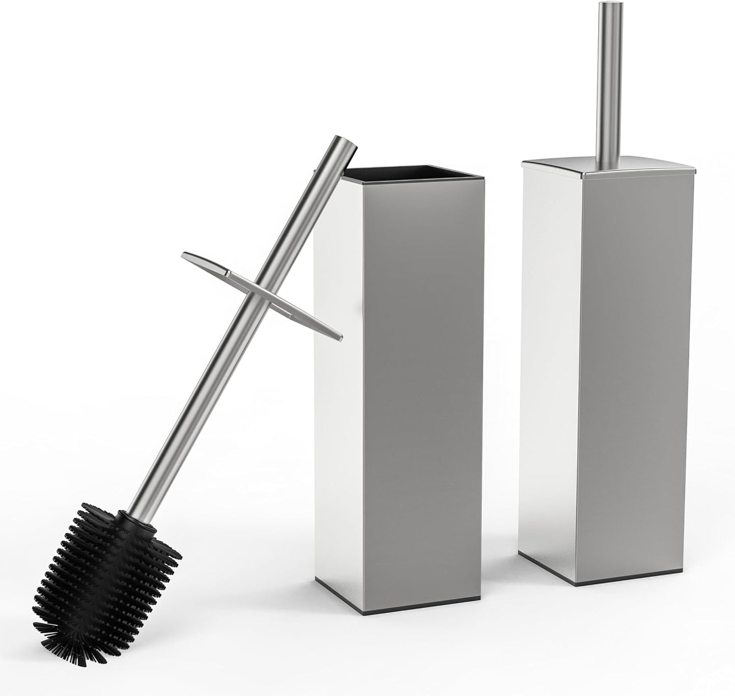 RUACQ Toilet Brush and Holder Set 2pcs,Square Toilet Bowl Brush for Bathroom with 304 Stainless Steel Handle Toilet Cleaner Brush with Durable Scrubbing Bristles,Splash-Proof (White)