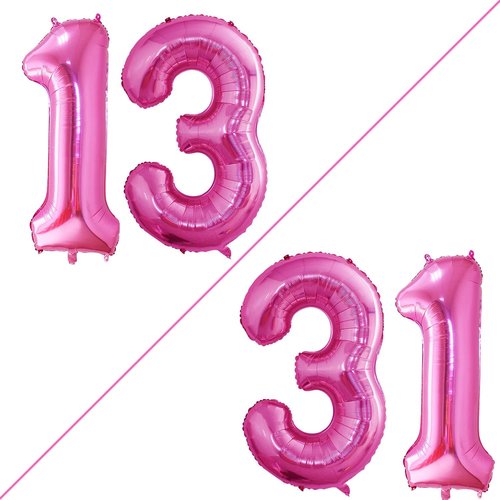 GOER Jumbo 13 Balloons - 42 Inch Hot Pink Foil Helium Decorations for Sweet 13 Birthday Party