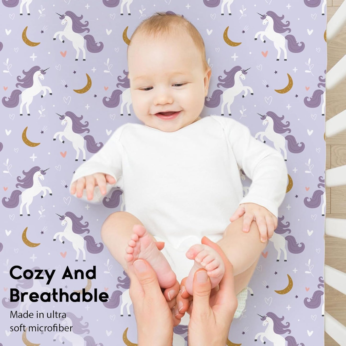 Yoofoss Fitted Baby Crib Sheets - Super Soft Microfiber 2-Pack for Standard Crib & Toddler Mattress | Purple & Unicorn 28x52x8in