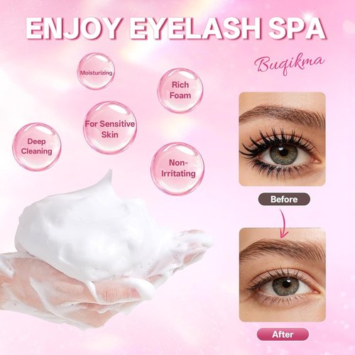 Buqikma Eyelash Shampoo - Gentle Cleanser Kit with Wash Brushes | 60ml for Salon & Home Care