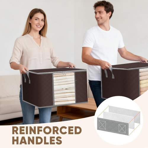BALEINE 6 Pack Clothes Storage Bags - 24 Gallon Containers with Reinforced Handles | Sturdy Zipper for Bedding (Brown)