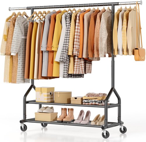 EAGMAK Heavy Duty Clothes Rack - Adjustable Metal Garment Organizer with Wheels | 556 LBS Capacity, Black