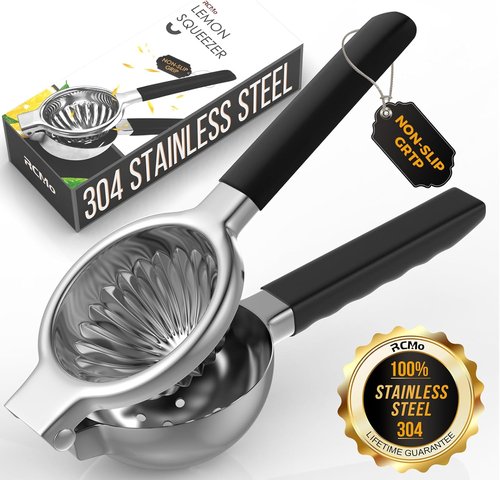 **Skiennix Stainless Steel Lemon Squeezer | Ergonomic Citrus Juicer with Silicone Handles - Large Manual Press**