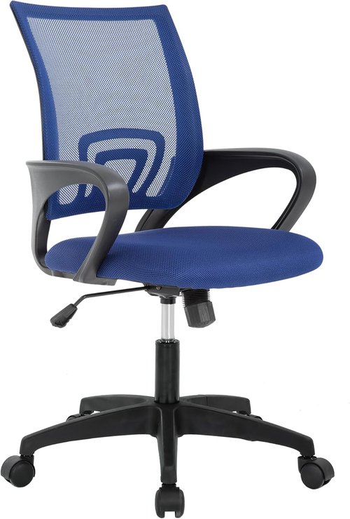 BestOffice Ergonomic Office Chair - Mid-Back Swivel Desk Chair with Breathable Backrest & Lumbar Support - Dark Blue