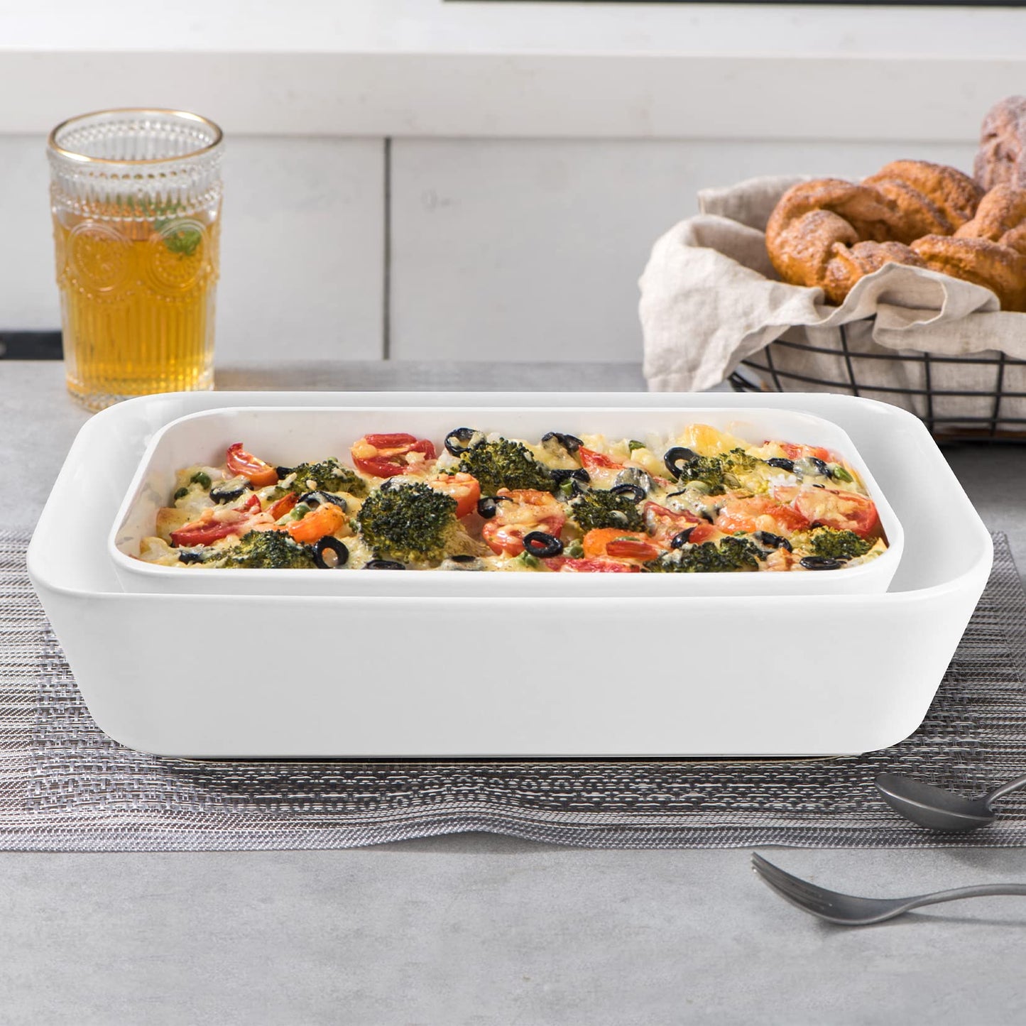 UNICASA Ceramic Oven Dishes, Set of 3 Lasagne Dishes 1000/2000/3500 ML, Rectangular Casserole Dishes, Non-Stick Reactive Glaze, White Casserole Oven
