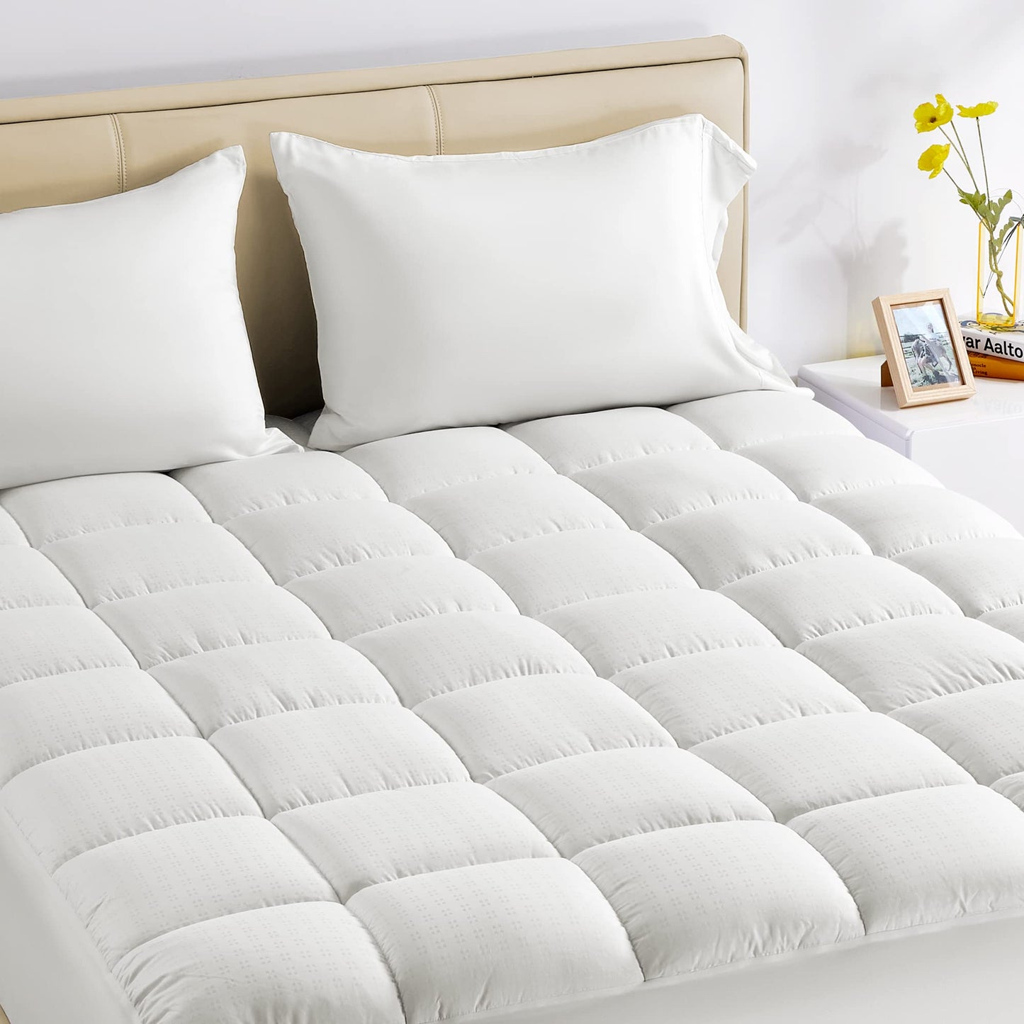 SLEEP ZONE Cotton Mattress Pad Twin XL College Dorm Bedding, Soft Fluffy Cotton Top Mattress Topper, Machine Washable Mattress Protector Cover Fits 8-21 inch Deep Pocket, Twin XL