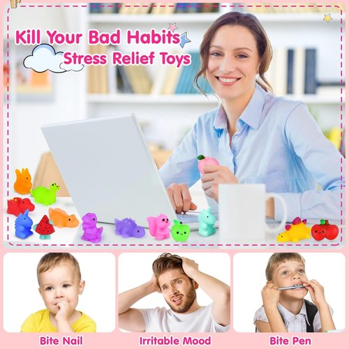 HINZER 130PCS Mochi Squishy Toys Party Favors Kids Kawaii Mini Squishies Animals Bulk Classroom Prizes Stress Relief Toy Christmas Stocking Stuffers Easter Egg Fillers Birthday Gifts Girls Boys Random