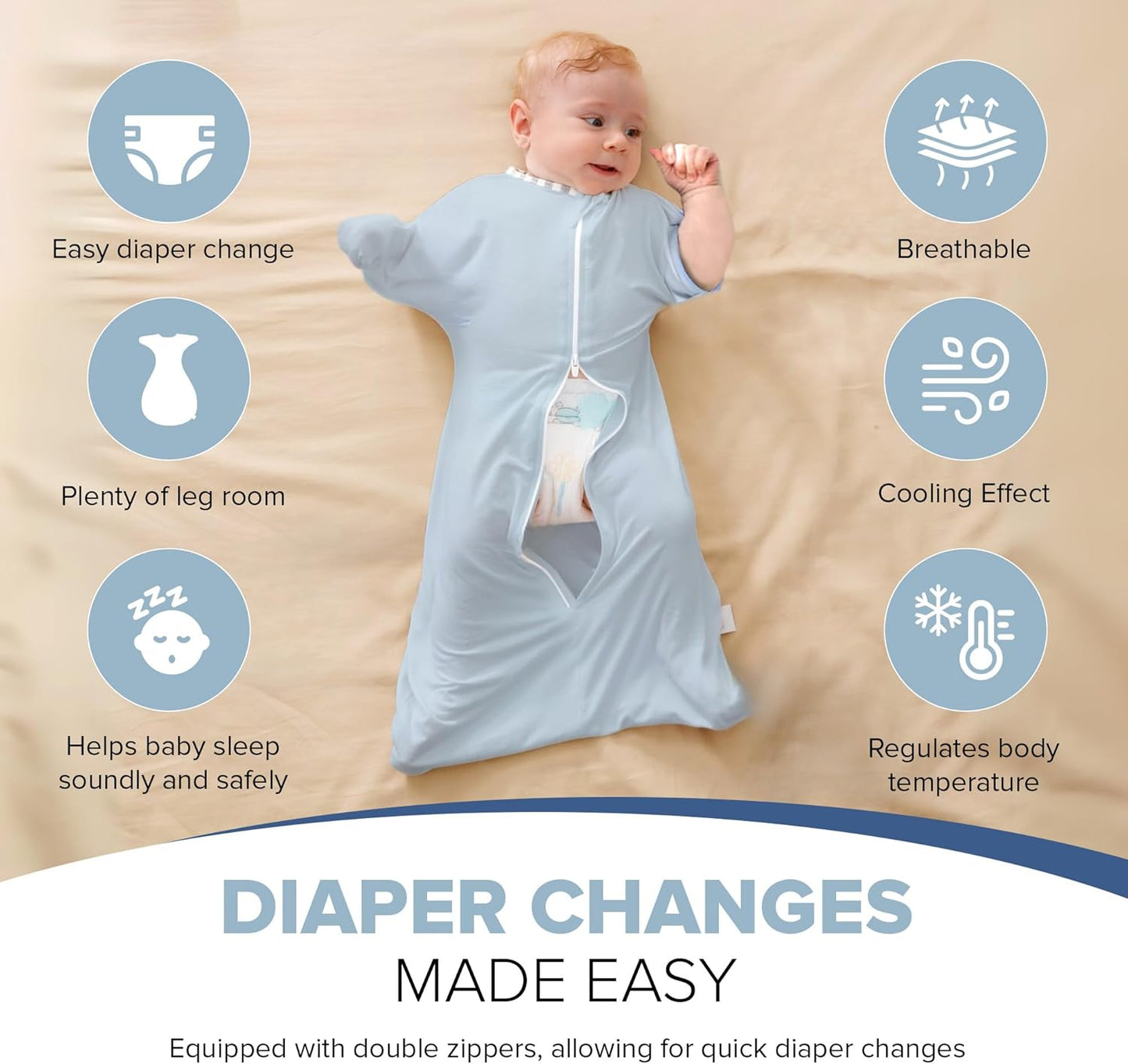 Skiennix Baby Sleep Swaddle - 2-Way Zipper Sleep Sack for Newborns (Honey Cream, Small 0-3 Months)