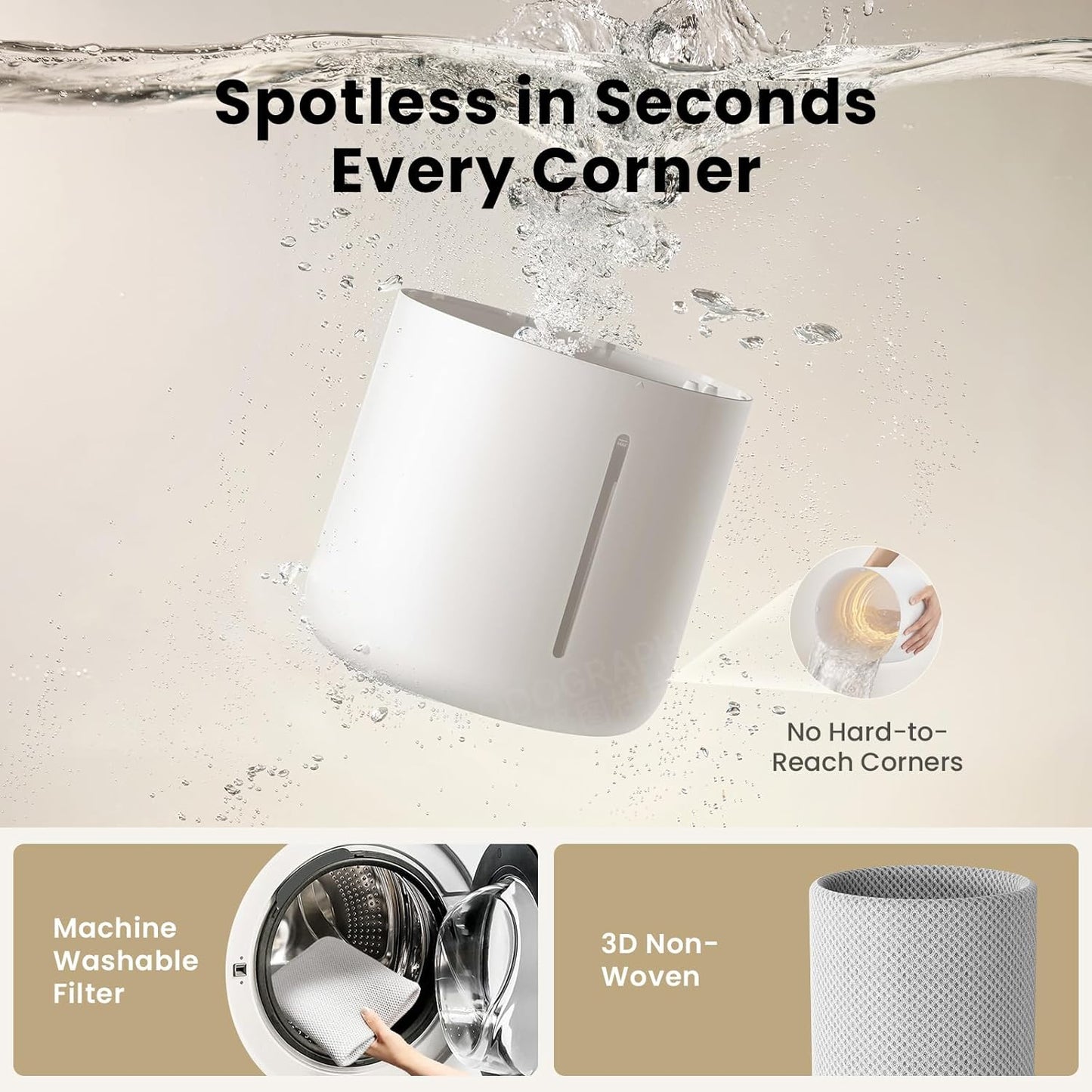 Provirtec MistFree Evaporative Humidifier - 3L Auto Humidity Control | No White Dust & Easy Clean Tank for Bedroom