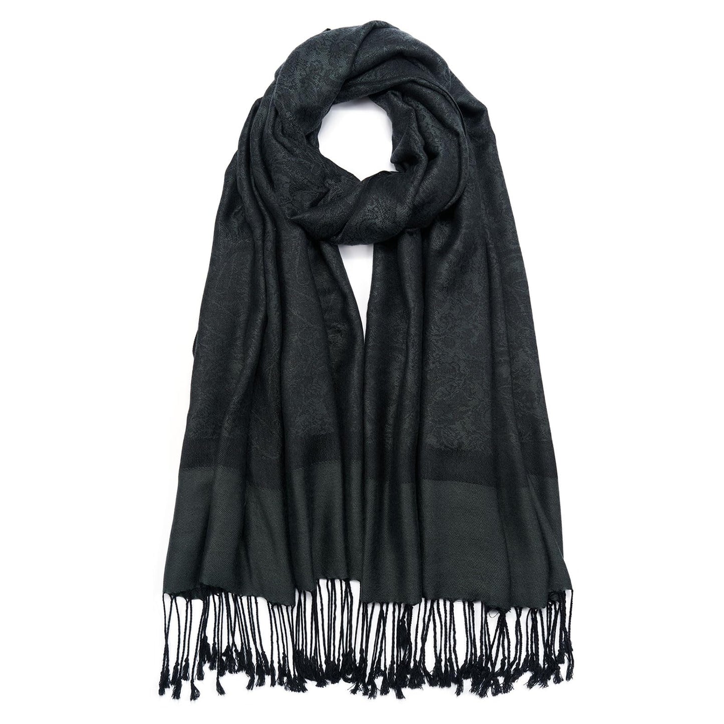QIUTIMIY Paisley Pashmina Shawl Wrap Women Reversible Vintage Jacquard Pashmina Rave Scarf with Fringe for Evening, Wedding(Flower3-Black)