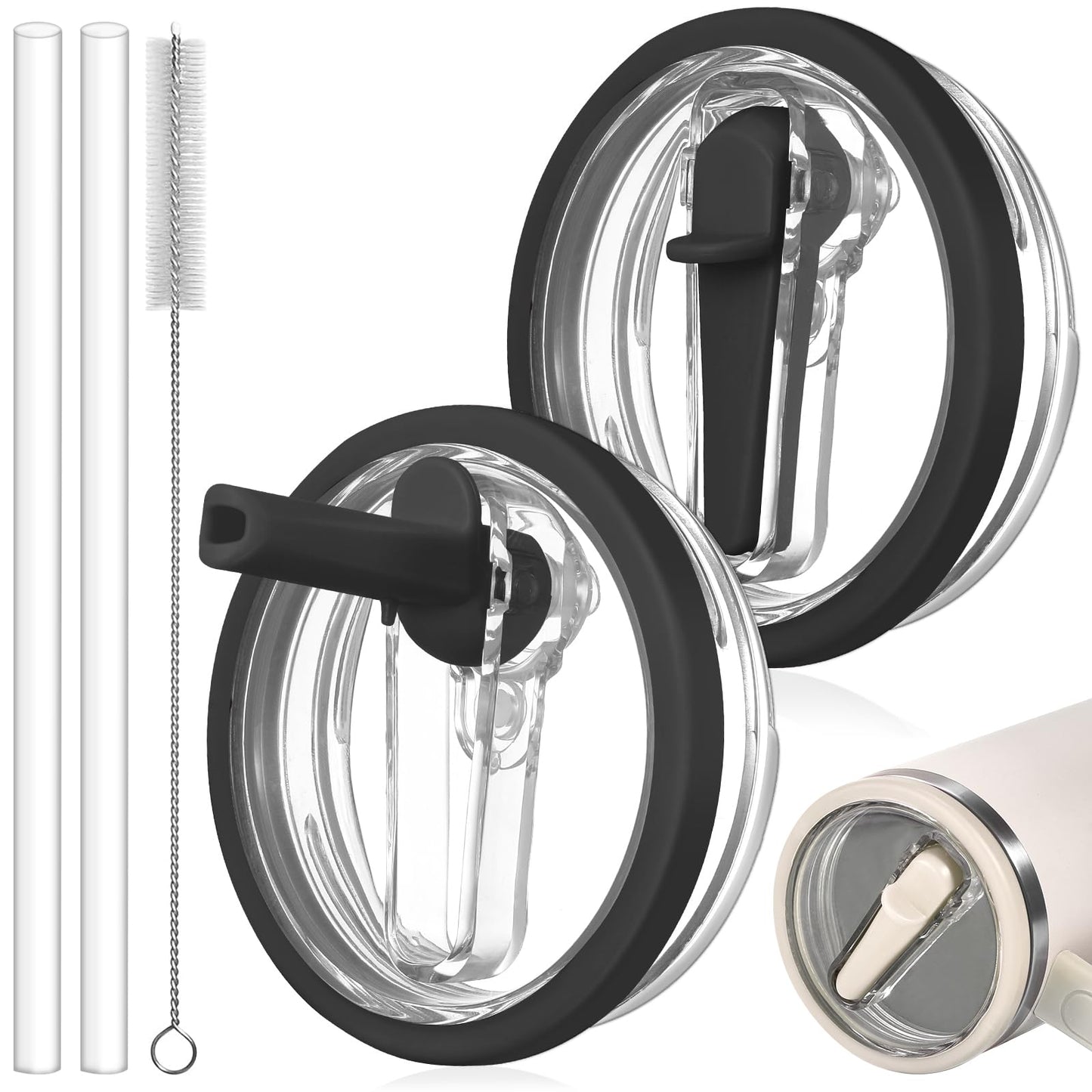 ANTAND 2 Pack Leak Proof Lid for 30oz Stanley H2.0 Quencher,No Spill Flip Straw Lid Replacement for Stanley Cup Accessories 30 oz Tumbler Lid Replacement Straw Cover Cap for Stanley Lids(Black,Black)