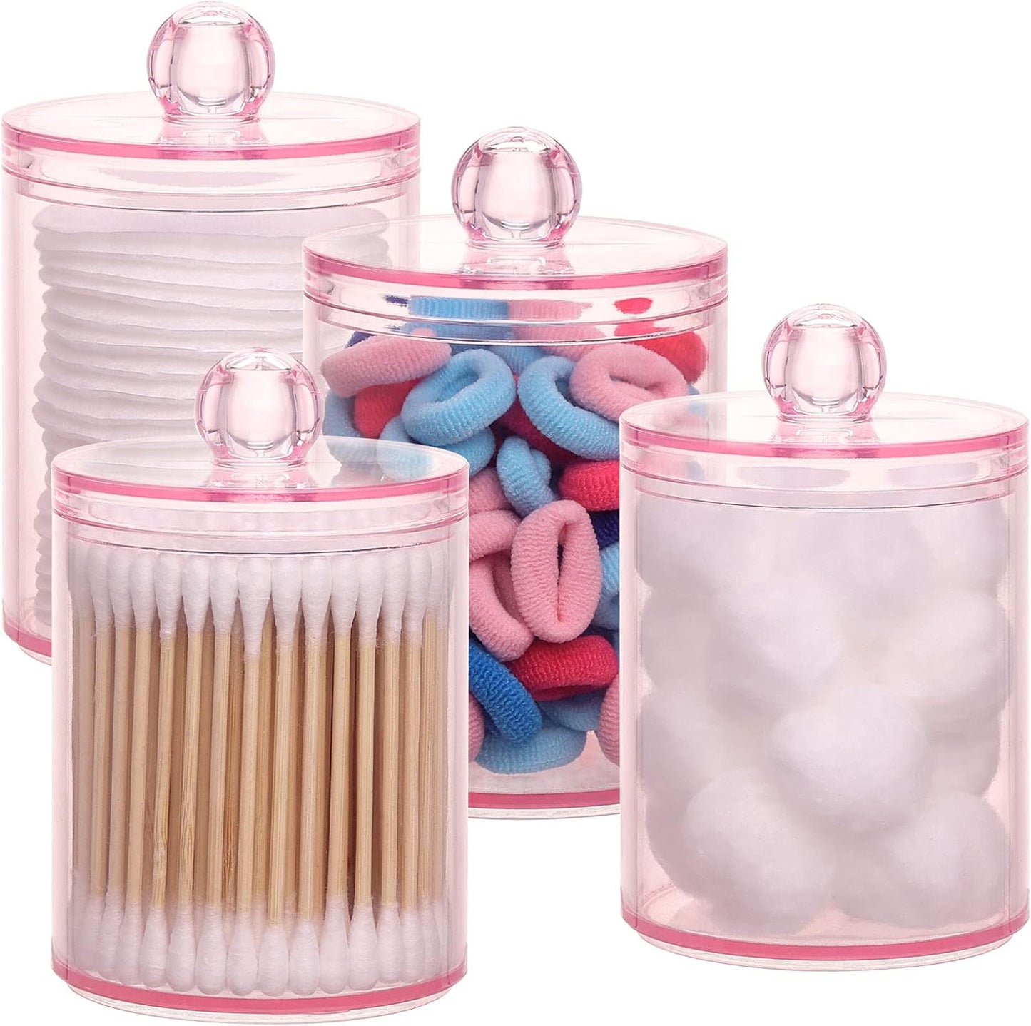 Tbestmax Apothecary Jar - 10 OZ Qtips Holder for Bathroom | Pink Cotton Ball & Swabs Organizer