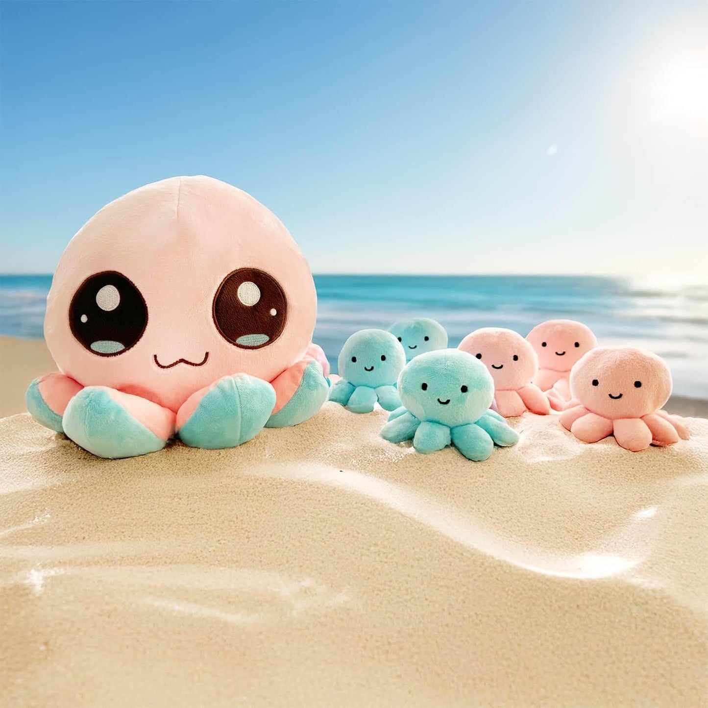 BelugaDesign Octopus Plush Toy | 7 Bulk Bundle Pink Blue Cute Kawaii Anime Soft Cozy Plushie | Large Stuffed Sea Animal Pillow | Fluffy Huggable Mood Flip Squishy Stuffies Plushy for Kids Teens