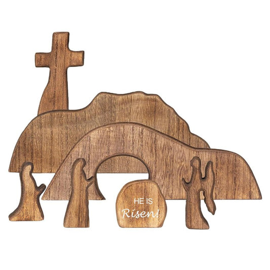【He is Risen】Wooden Easter Resurrection Scene Cross Jesus Tomb Tray Set, Empty Tomb Easter Scene and Cross Decoration,Jesus Nativity Scene Decor for Religious Home Office Tabletop Christian Gifts (7)