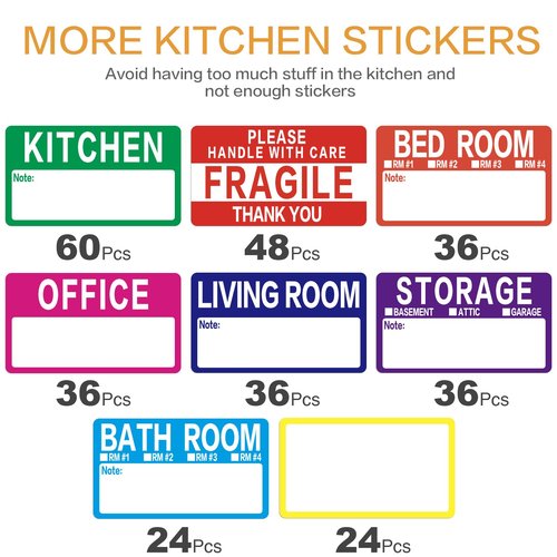300 Count 3.5 x 2 Large Home Moving Packing Box Labels for 3-4 Bedroom House with Writable Notes Areas, 7 Color Coded Moving Labels for Boxes + Fragile Moving Stickers