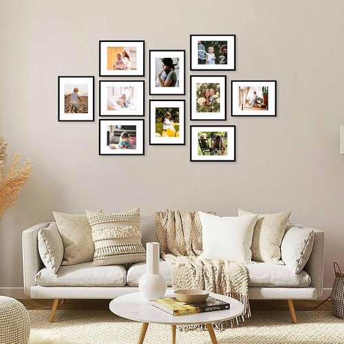JCJMY 11x14 Picture Frames Set - 10 Pack Black Gallery Wall Frames for 8x10 Photos with Mat