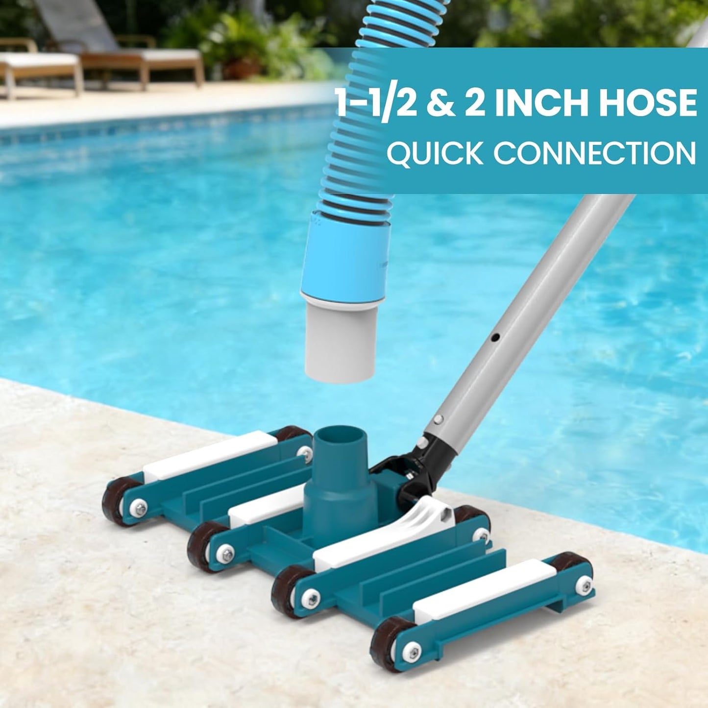 POOLWHALE 14" Flexible Pool Vacuum Head - Swivel Handle for Easy Debris Removal in Inground & Above Ground Pools