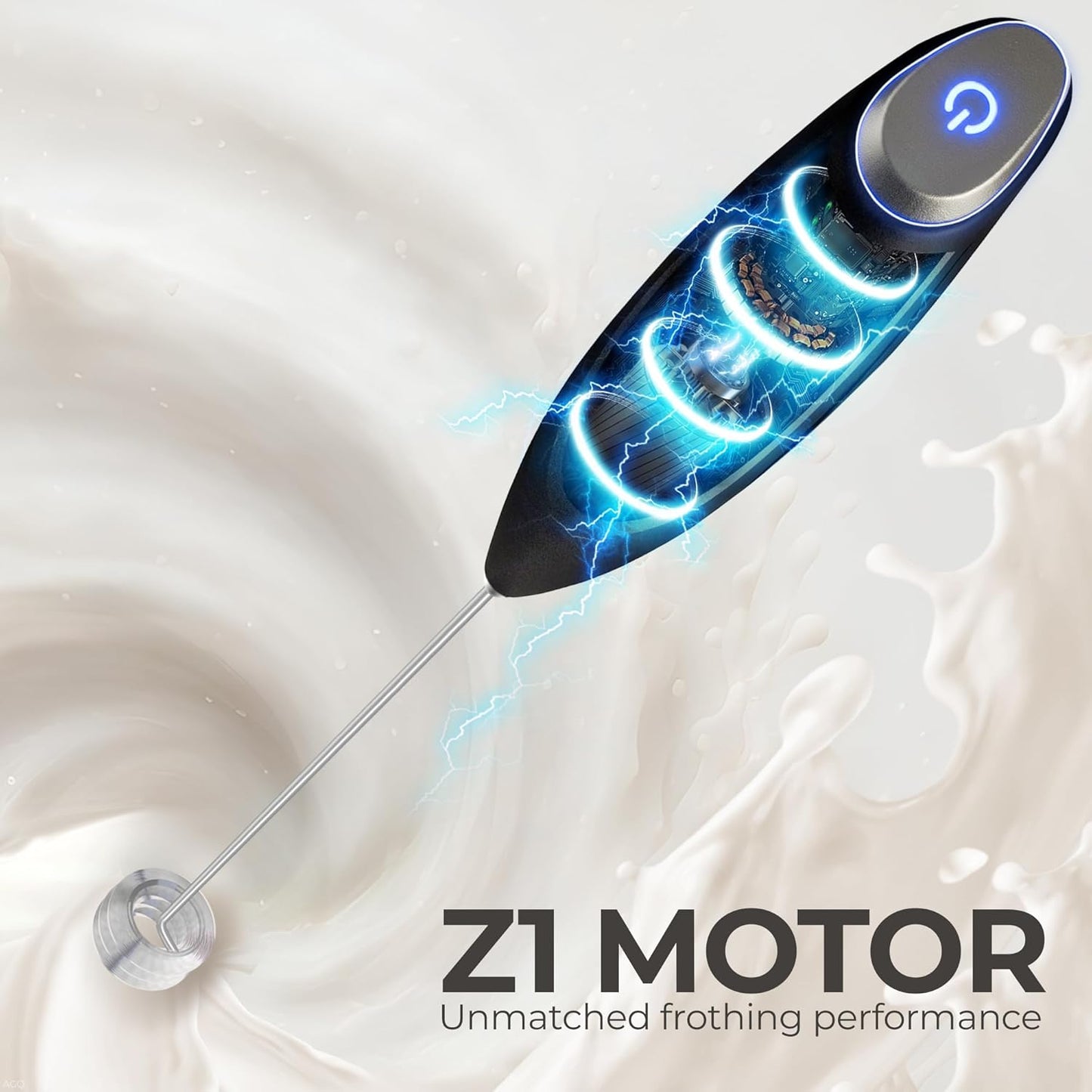 Zulay Kitchen Tornado Triple Whisk Milk Frother - Handheld Foam Maker for Coffee & Lattes | Alpha Black, 4 Duracell Batteries Included