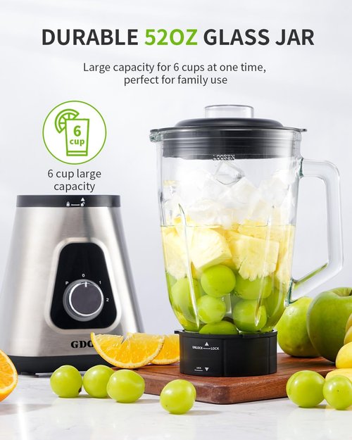 GDOR 1200W Blender - Smoothies & Shakes Combo | 52 Oz Countertop & 22 Oz Personal Blender, 6-Blade Design, Self-Cleaning