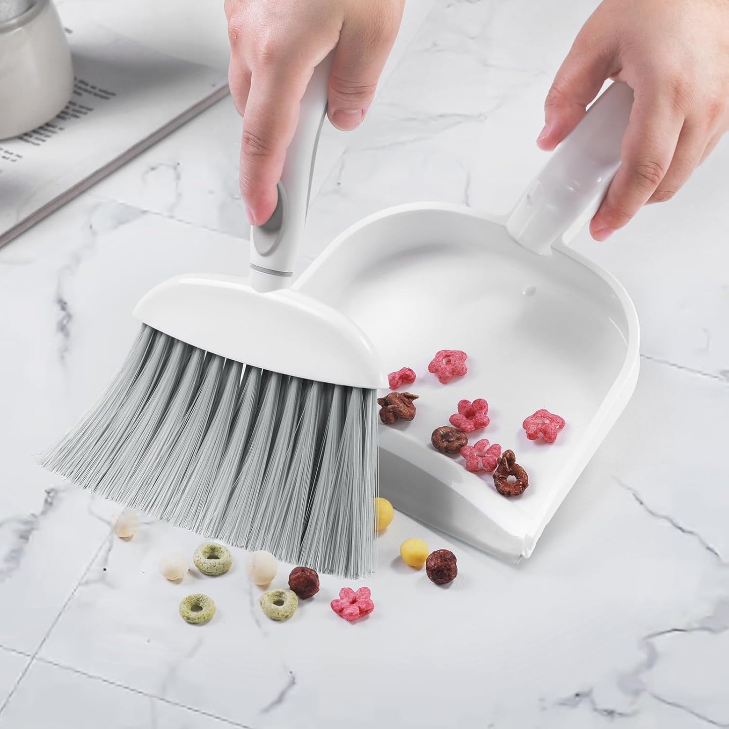 NACENA Mini Dust Pan and Brush Set - Compact Cleaning Tool for Home, Drawers, and Sofas | White & Gray