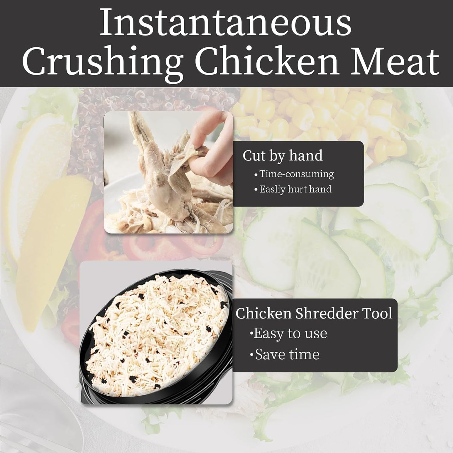 Vertdens Chicken Shredder - 10" Pro Tool for Effortless Meat Shredding | Versatile Black Design