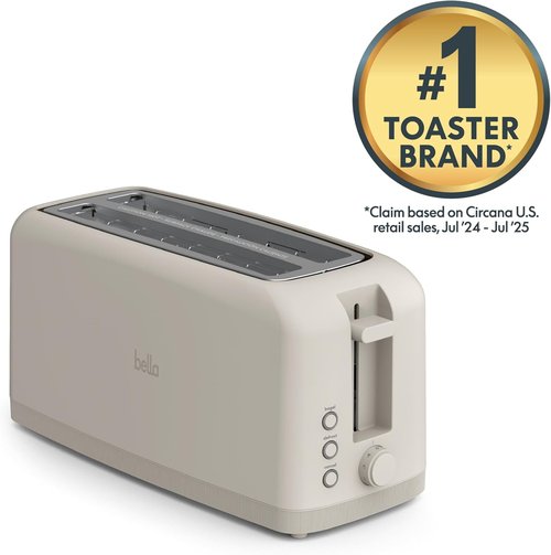 Bella 4-Slice Slim Toaster - 10” Long Slot with 6 Shade Settings, Reheat & Cancel Functions, Oatmilk