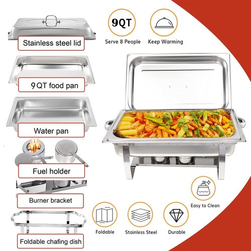 Chafing Dishes for Buffet 4 Pack 9 Quart Stainless Steel Chafer Buffet Servers and Warmers Set with Folding Frame for Weddings Parties Banquets Catering Events