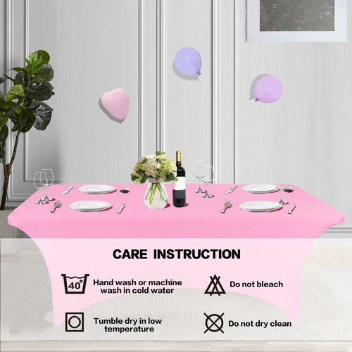 IVAPUPU 2 Pack 8FT Table Cloth for Rectangular Fitted Events Stretch Pink Table Covers Washable Cover Spandex Tablecloth Protector for Party, Wedding, Cocktail, Banquet, Festival