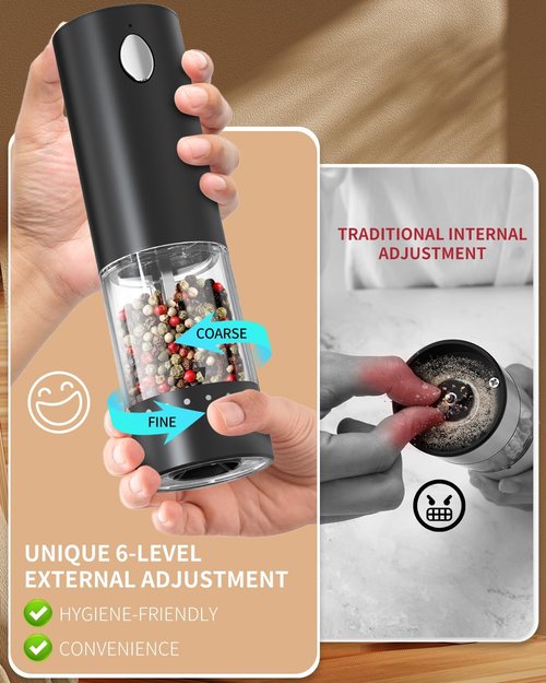CIRCLE JOY Electric Salt and Pepper Grinder Set - USB Rechargeable with LED Light & Adjustable Coarseness