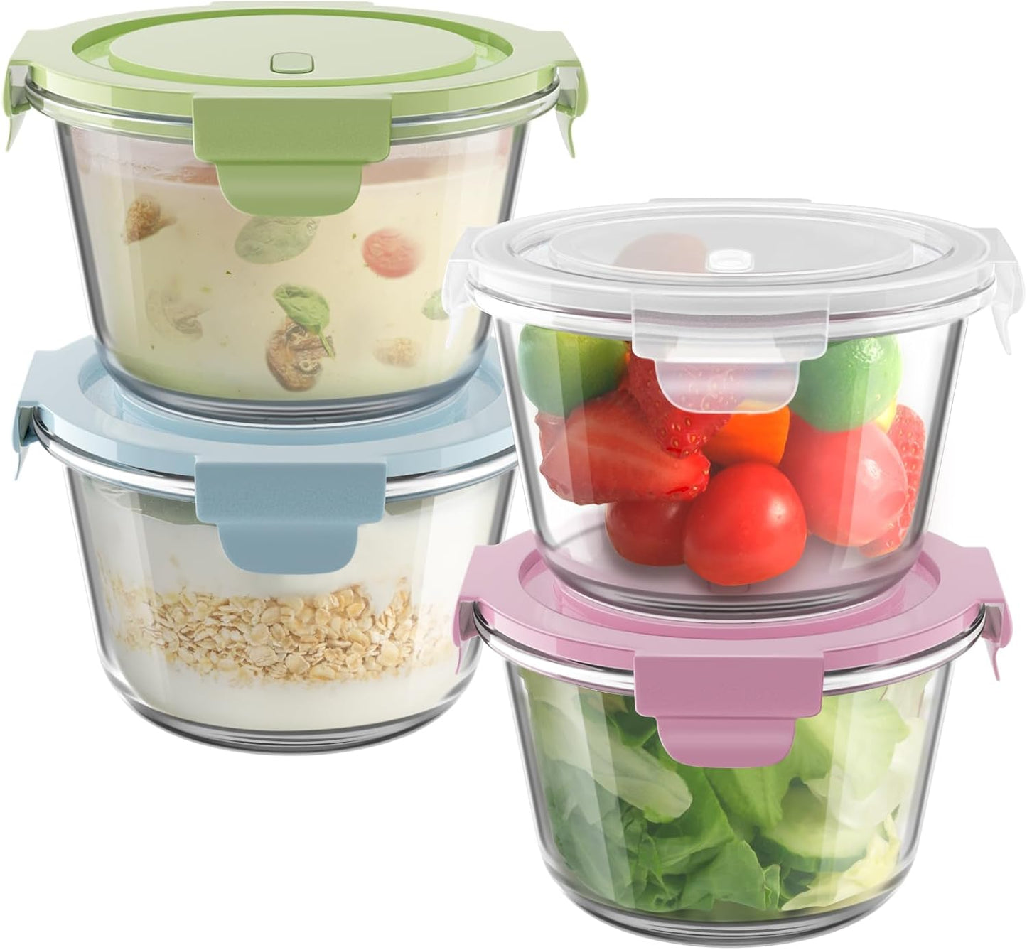 Skiennix 16oz Glass Meal Prep Containers - Airtight BPA-Free Borosilicate Glass | 4-Pack for Leftovers