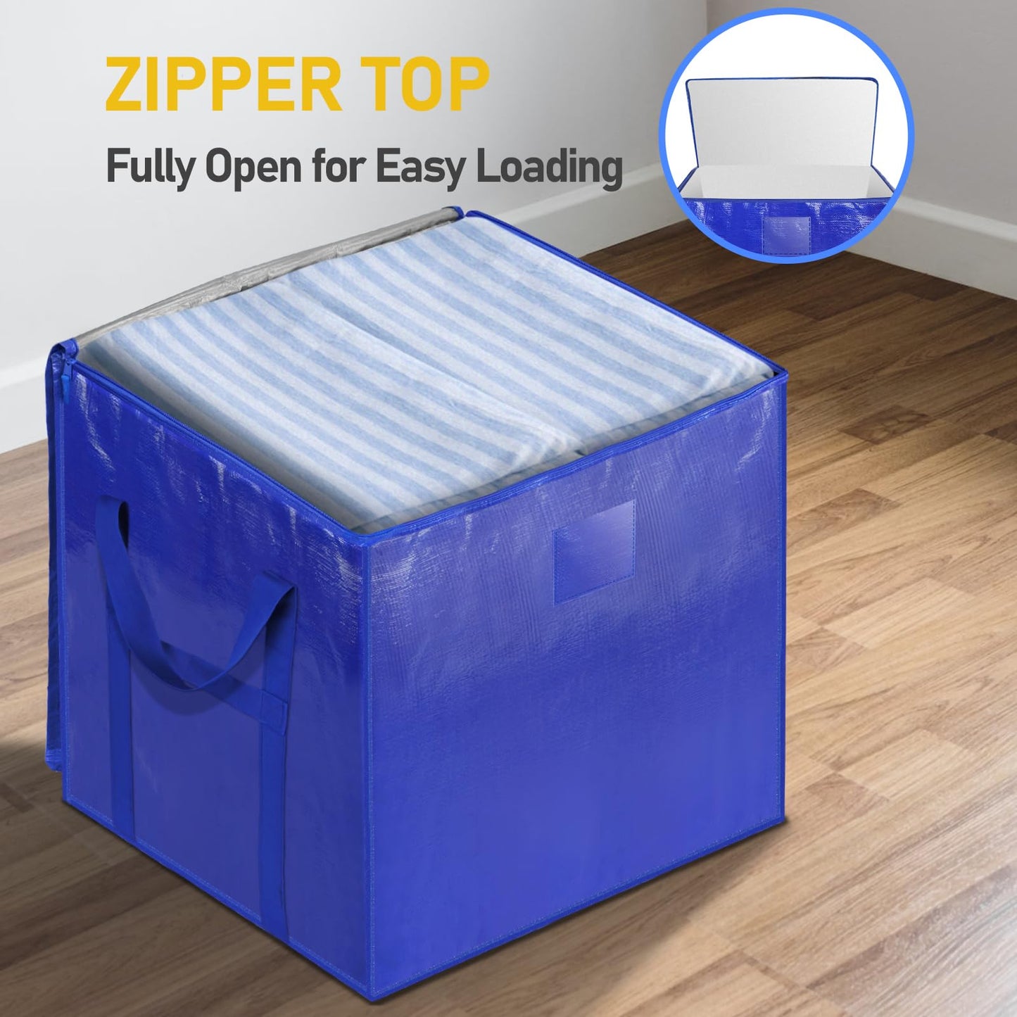 TICONN 2 Pack Extra Large Moving Bags with Zippers & Carrying Handles, Heavy-Duty Storage Tote Moving Boxes for Space Saving (2 PK, 75 Gallon)