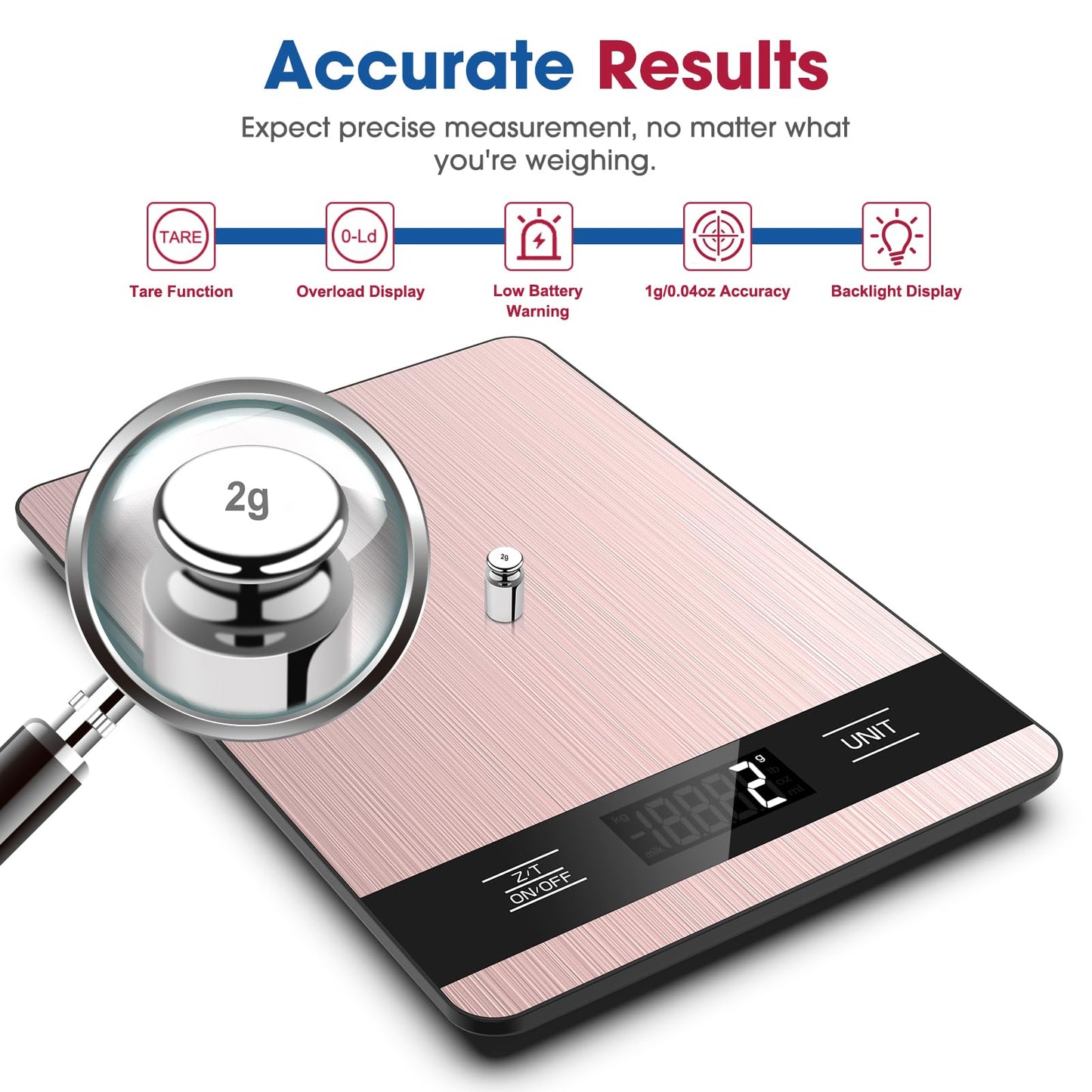 Mik-Nana Food Scale, 11lb Digital Kitchen Scale with LCD Display 6 Units Tare Function, Stainless Steel Weight Grams and Ounces for Baking, Cooking and Meal Prep (Batteries Included)