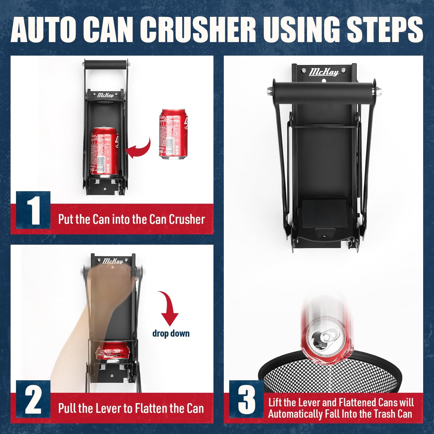 Mckay 16 Oz. and 12 Oz. Metal Can Crusher Auto Recycling, Heavy-Duty Can Crusher Wall Mounted, Can Smasher for Aluminum Seltzer, Soda, Beer Cans and Bottles for Recycling (Auto Type)