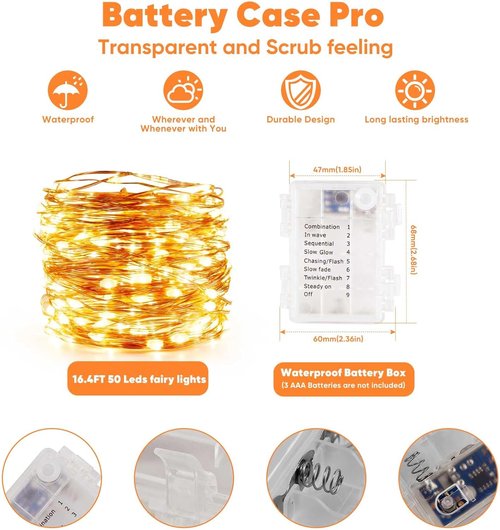Ariceleo Outdoor String Lights - 16.4 Ft Battery Operated LED Fairy Lights with Remote & Timer | Waterproof Warm White for Weddings, Parties, & Home Decor