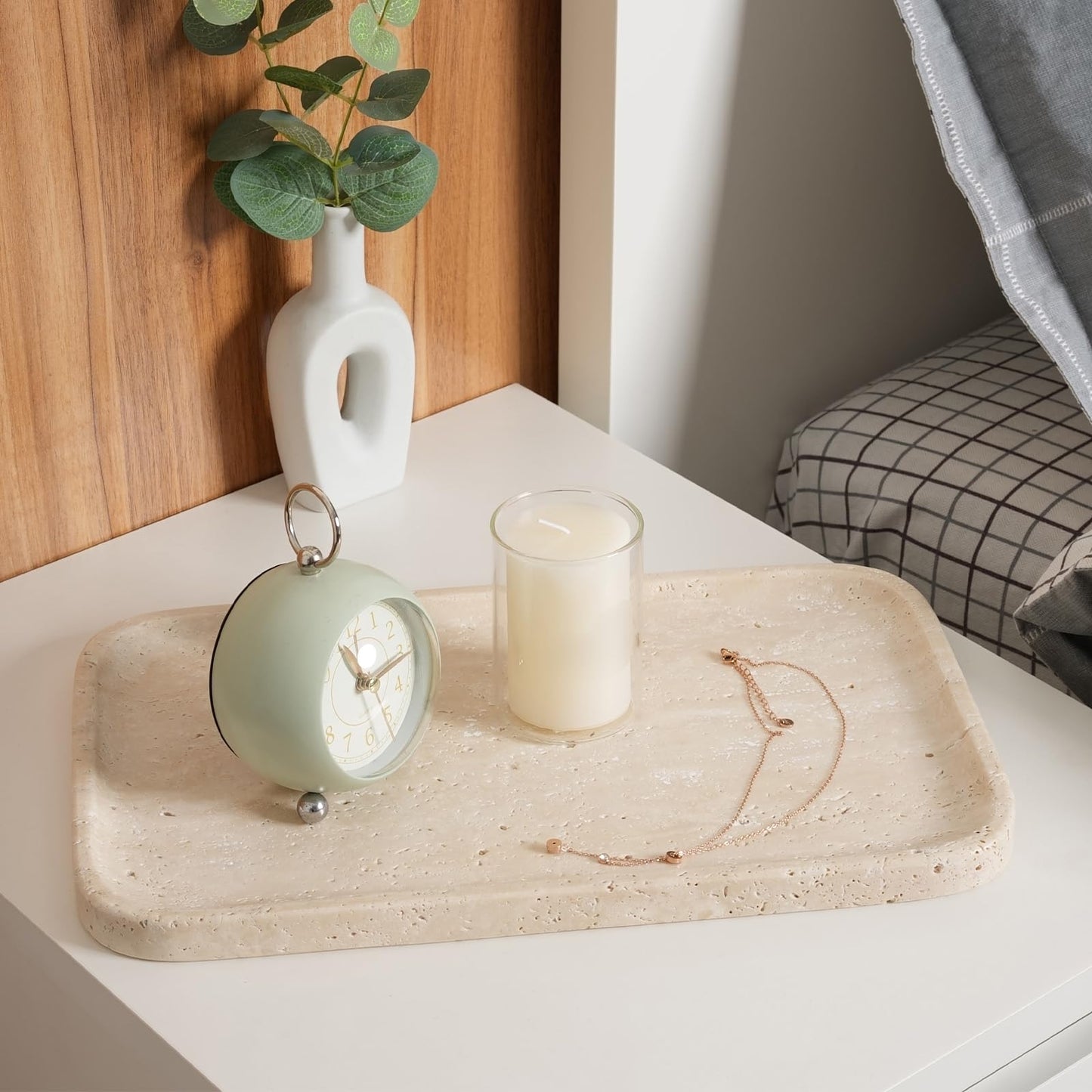 Travertine Vanity Tray, Stone Bathroom Tray for Countertop, Marble Decorative Dresser, Large Serving Trays for Kitchen Counter, Storage for Kitchen Sink, Perfume, Jewelry Holder