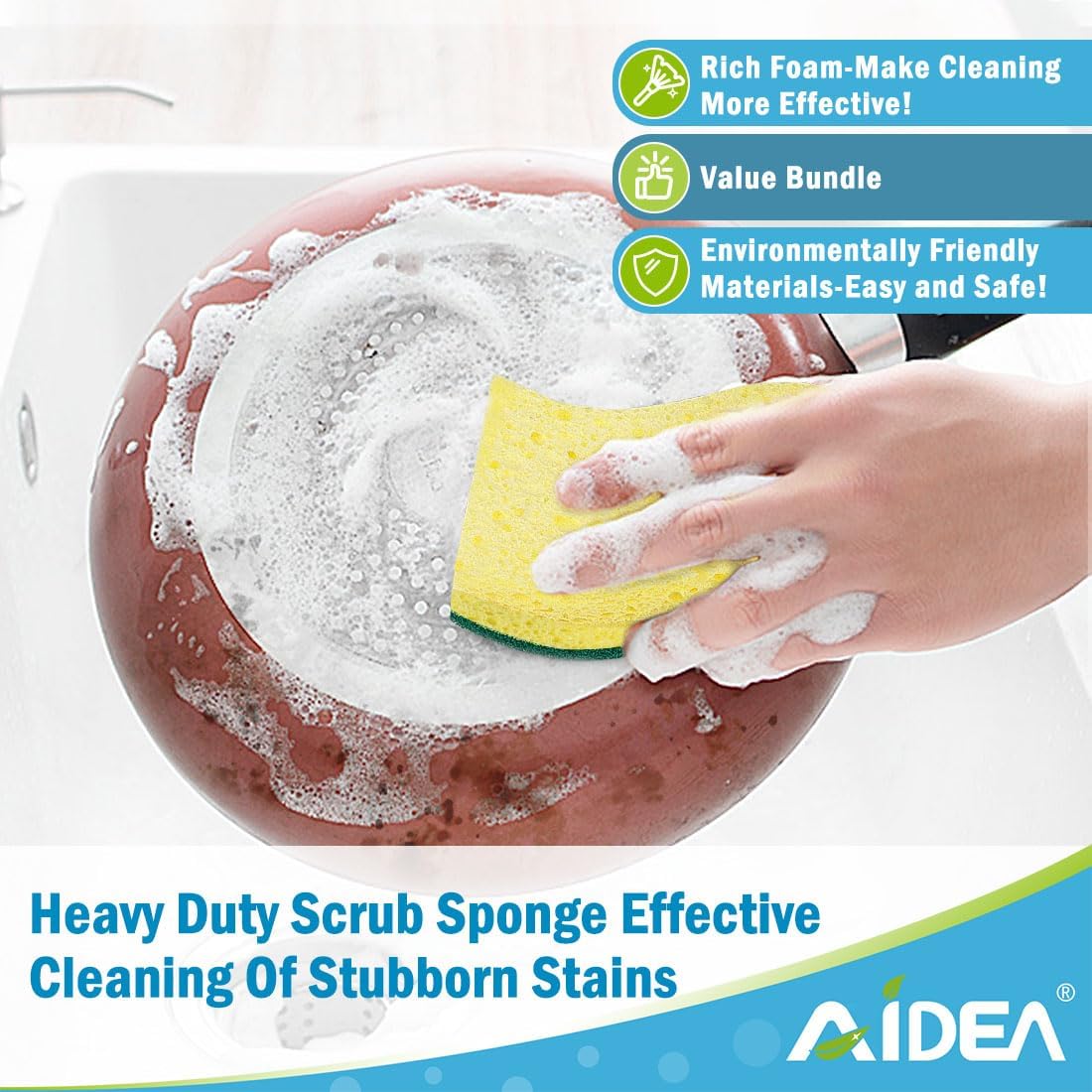 AIDEA Heavy-Duty Kitchen Sponges - 9 Count | Powerful Scrubbing for Tough Messes in Kitchen & Bathroom