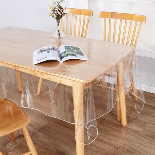 JIUZHEN 60" x 84" Heavy Duty Clear Vinyl Tablecloth – 100% Waterproof & Oil-Proof, Spill-Resistant – Easy Wipe-Clean Table Cover for Dining, Parties, Camping, Holidays, Events (Rectangle)
