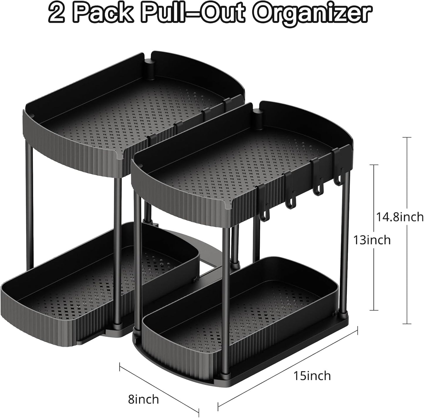 Ukeetap Multi-Purpose Pull-Out Storage Organizers - Under Sink & Cabinet Solutions | 14.8 Inch, Black